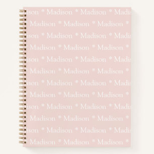 Cute blush pink white custom name pattern girly notebook