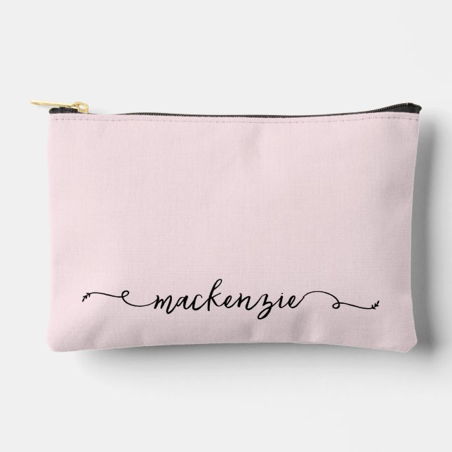 Cute Blush Pink White Script Typography Monogram Accessory Pouch (Front)