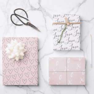 Cute Blush Pink XO Hearts Valentine's Wrapping Paper Sheet