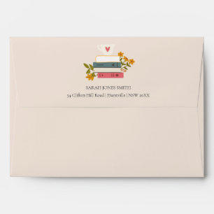 Cute Blush Stacked Storybooks Floral Address Envelope