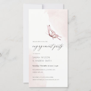 CUTE BLUSH WATERCOLOR BUTTERFLY ENGAGEMENT INVITE