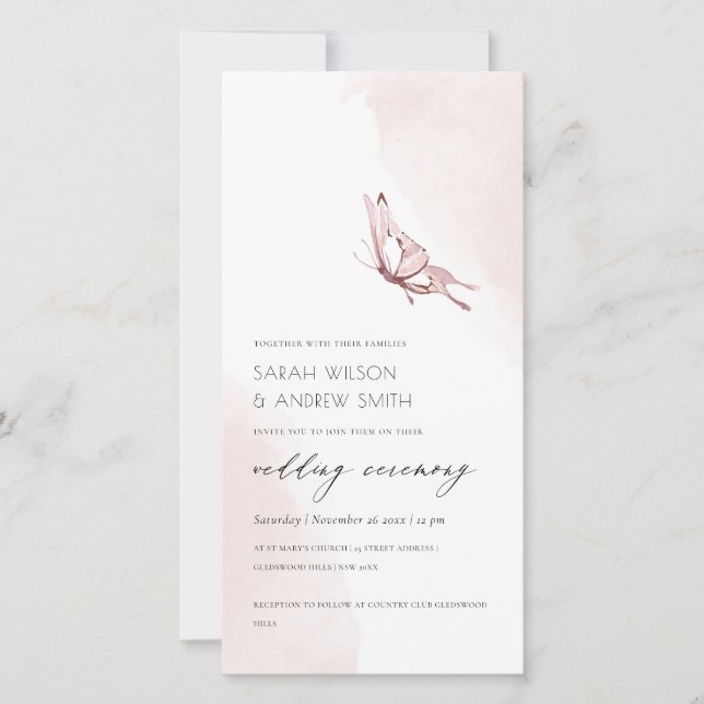 CUTE BLUSH WATERCOLOR BUTTERFLY WEDDING INVITE (Front)