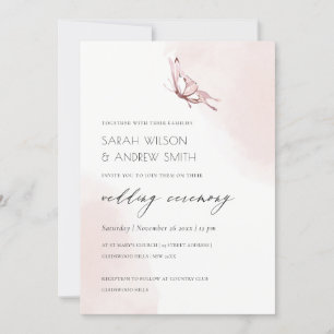 CUTE BLUSH WATERCOLOR BUTTERFLY WEDDING INVITE