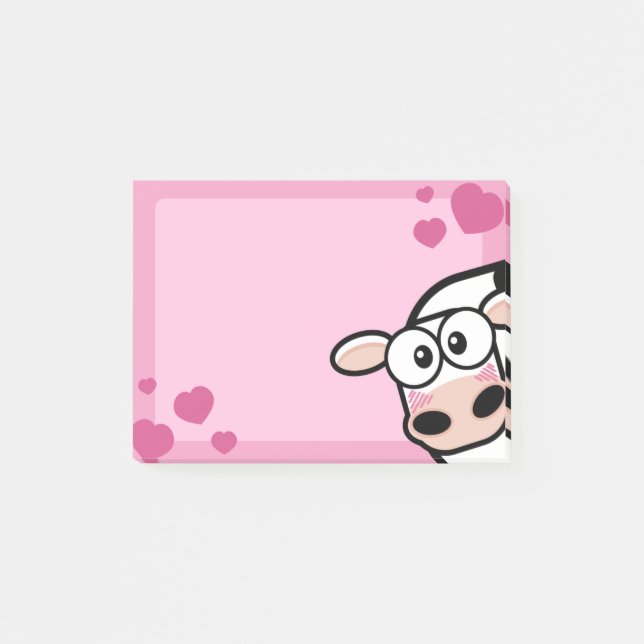 Cute Blushing Cow with Love Hearts Post-it Notes (Front)