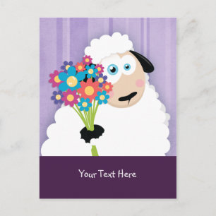 Cute Blushing Sheep Holding Flowers Postcards