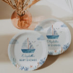 Cute Boat Nautical Baby Shower  Paper Plate<br><div class="desc">Cute boat nautical theme boy baby shower paper plates.</div>