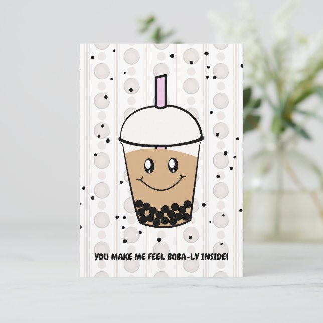 Cute Boba Bubble Tea Pun Flat Thank You Card (Standing Front)