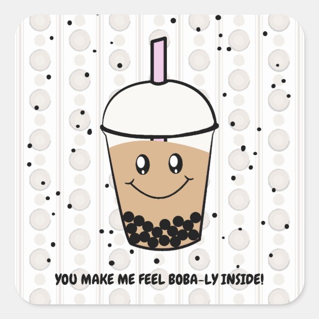 Cute Boba Bubble Tea Pun Square Sticker (Front)