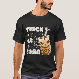 Cute Boba Bubble Tea Scary Halloween Pumpkin Spice T-Shirt