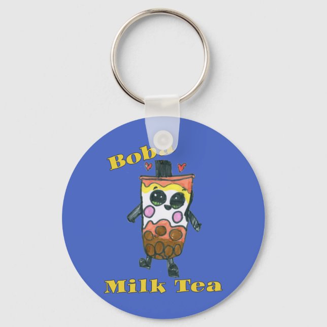 Cute Boba Milk Tea Kids (Taiwan Bubble Milk Tea) Key Ring (Front)