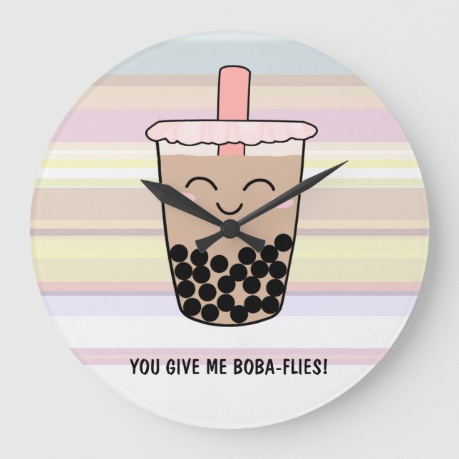 Cute Boba Milk Tea Pun Acrylic Wall Clock (Front)