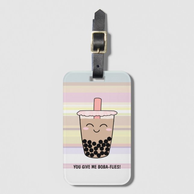 Cute Boba Milk Tea Pun Luggage Tag (Front Vertical)