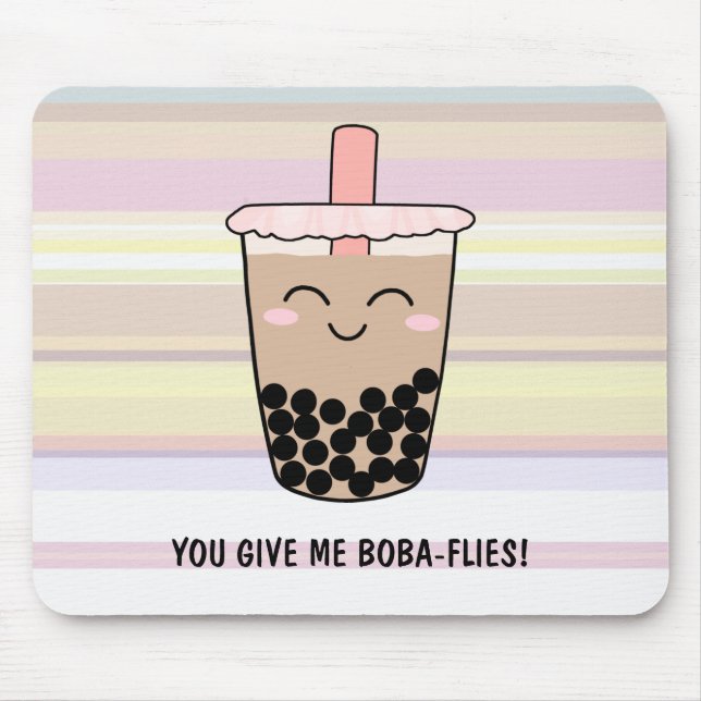 Cute Boba Milk Tea Pun Mouse Mat (Front)