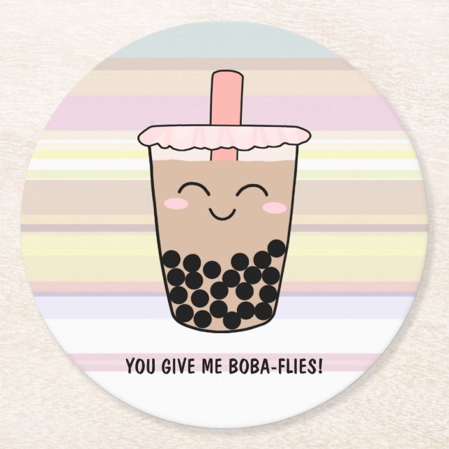 Cute Boba Milk Tea Pun Round Paper Coaster (Front)