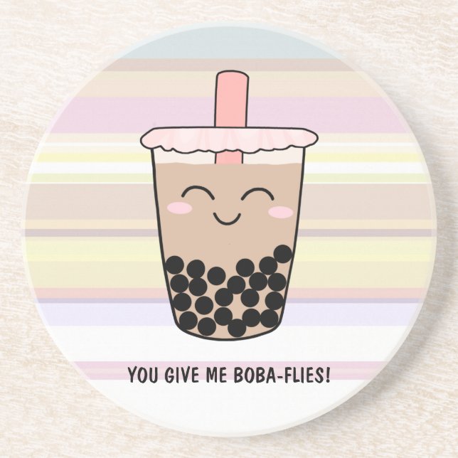 Cute Boba Milk Tea Pun Sandstone Coaster (Front)