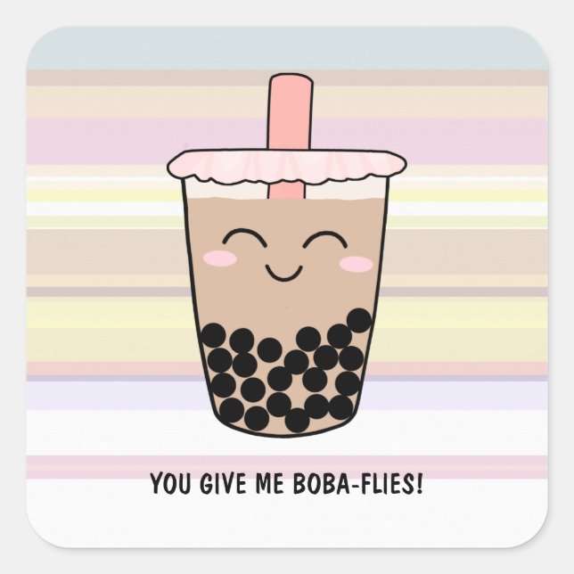 Cute Boba Milk Tea Pun Square Sticker (Front)