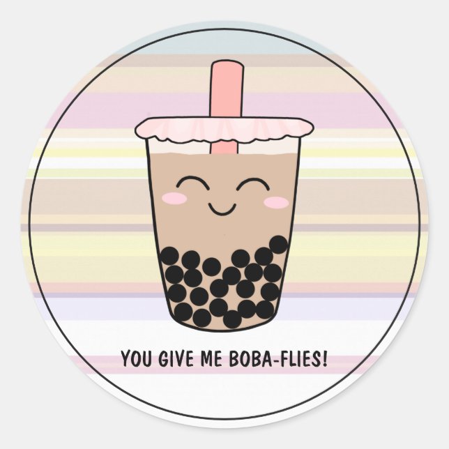 Cute Boba Pearl Milk Tea Pun Classic Round Sticker (Front)