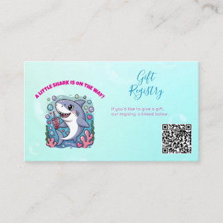 Cute Boba Shark Ocean Vibes QR Code Baby Shower Enclosure Card