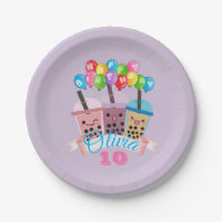 Cute Boba Tea Birthday Celebration Paper Plates