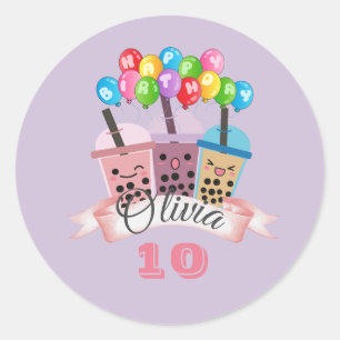 Cute Boba Tea Birthday Celebration Sticker 