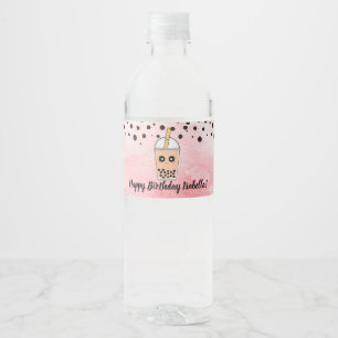 Cute Boba Tea Birthday Party Water Bottle Label