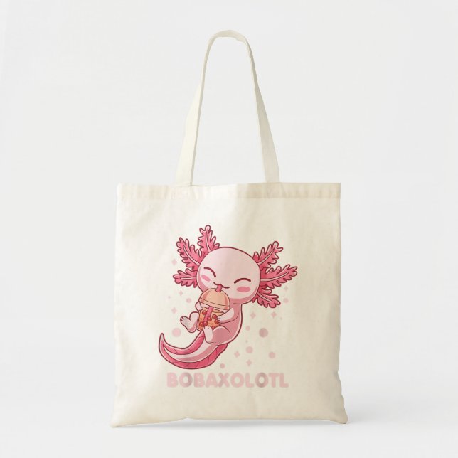 Cute Bobaxolotl Boba Tea Bubble Milk Kawaii Axolot Tote Bag (Front)