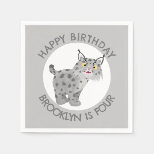 Cute bobcat lynx cartoon personalised birthday napkin