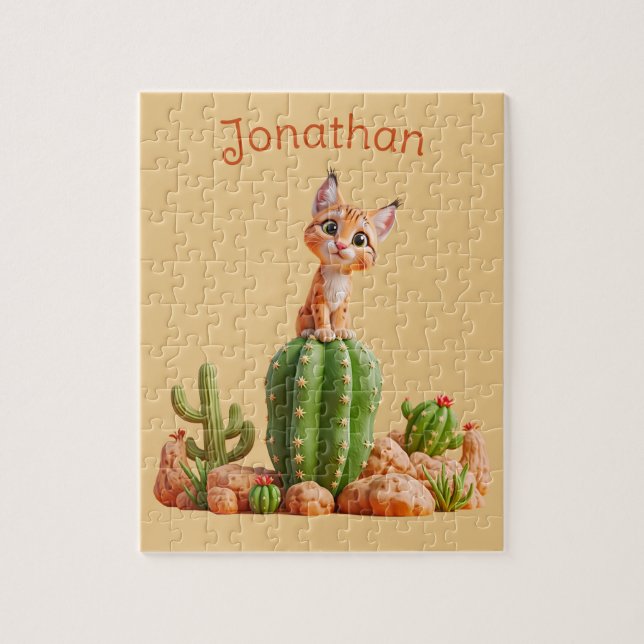 Cute Bobcat on cactus Jigsaw Puzzle (Vertical)