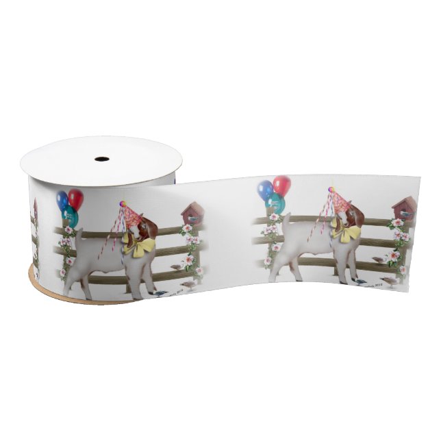Cute Boer Goat Birthday Party Ribbon Satin Ribbon (Spool)