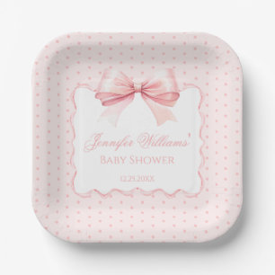 Cute bohemian pink bow ribbon baby girl shower paper plate