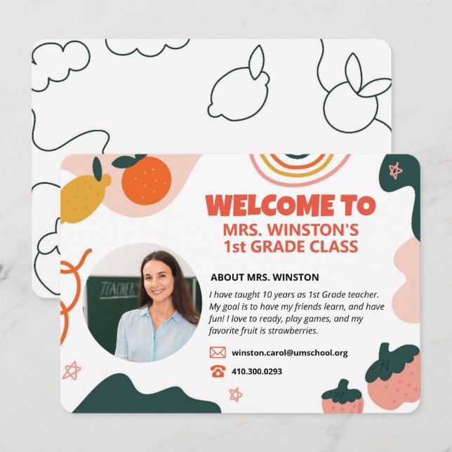 Cute Bohemian Welcome Card Teacher (Front/Back)