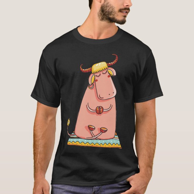 Cute Bohemian Yoga Cow Lotus Position Zen Meditati T-Shirt (Front)