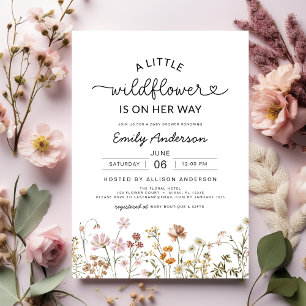 Cute Boho A Little Wildflower Floral Baby Shower Invitation