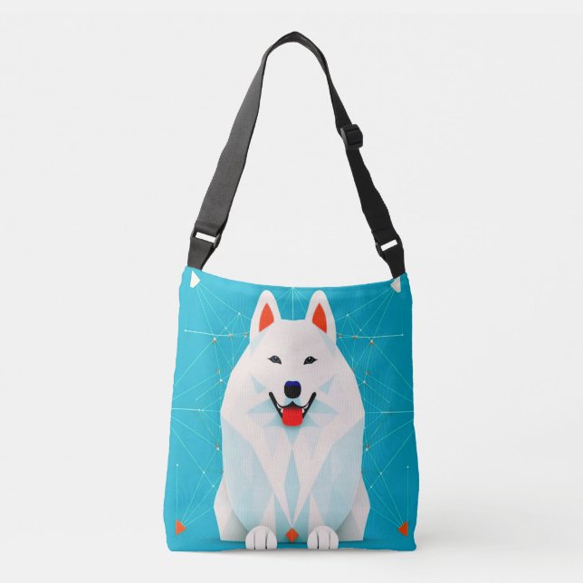 Cute Boho Abstract Art Samoyed Puppy Dog Crossbody Bag (Front)