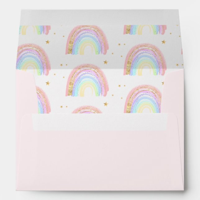 Cute Boho Abstract Rainbow & Stars Return Address Envelope (Back (Bottom))