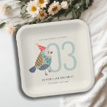 Cute Boho Aqua Blue Birdie Any Age Birthday Paper Plate<br><div class="desc">If you need any further customisation please feel free to message me on yellowfebstudio@gmail.com.</div>