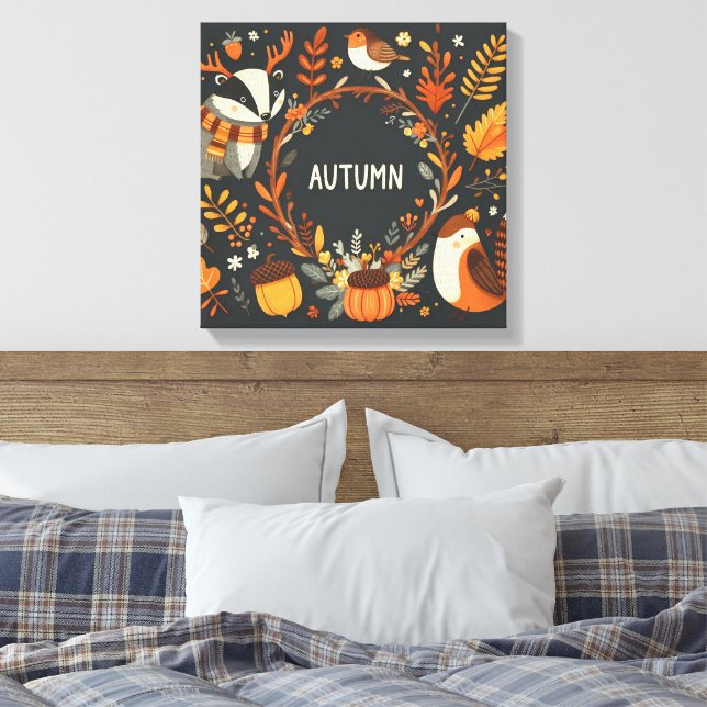 Cute Boho Autumn Deer wreath Wall Decal Canvas Print (Insitu(Bedroom))