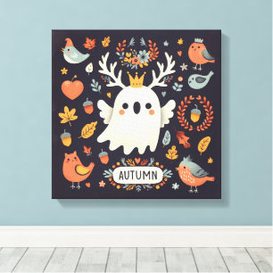 Cute Boho Autumn Ghost wreath Wall Decal Canvas Print