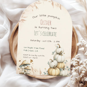 Cute boho Autumn Our little pumpkin birthday Invitation