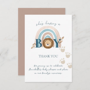 Cute Boho Baby Boy Lion Cub Pawprints Thank You Card