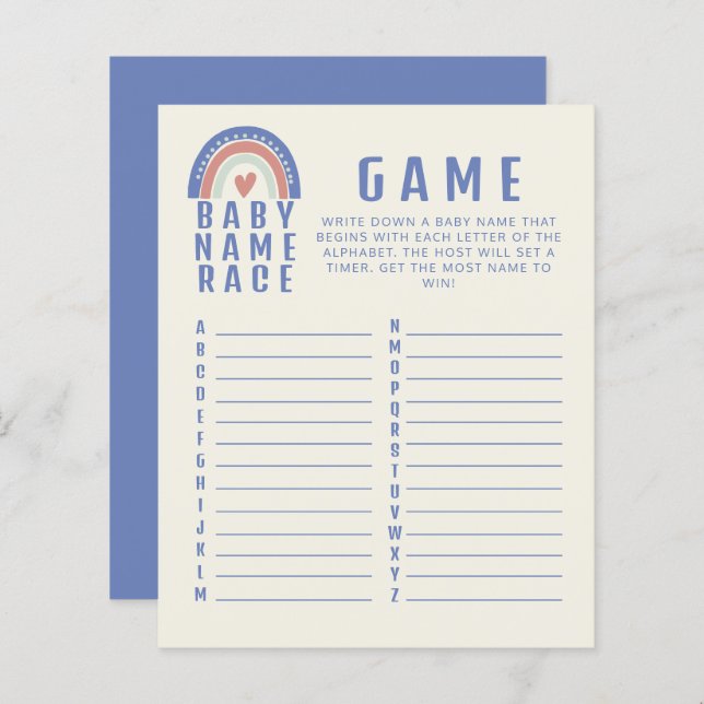 Cute Boho Baby Name Race Baby Shower Game (Front/Back)