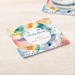 Cute Boho Baby Shower Paper Coaster – Custom Party