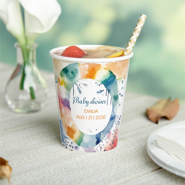 Cute Boho Baby Shower Paper Cups – Personalised  (Insitu)