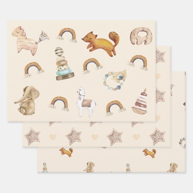 Cute Boho Baby Shower Wrapping Paper Sheets (Set)