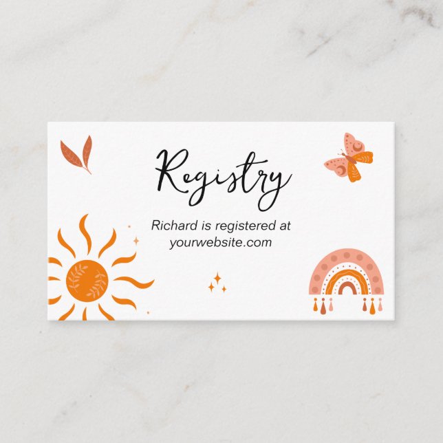 Cute Boho Baby Sun Rainbow Baby Shower Registry Enclosure Card (Front)