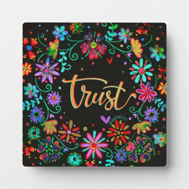 Cute Boho Black Floral Trust Inspirivity  Plaque (Front)