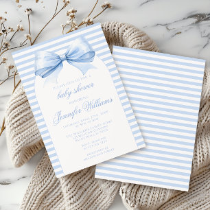 Cute Boho Blue Bow Baby Boy Shower Invitation