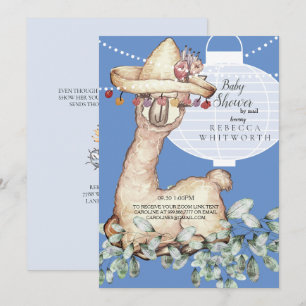 Cute Boho Blue Lampion Baby Shower by Mail Invitation