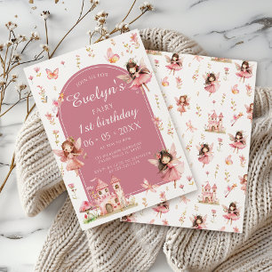 Cute Boho Blush Fairy First Birthday Girl Invitation