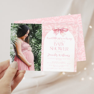 Cute boho blush pink bow baby girl shower photo invitation